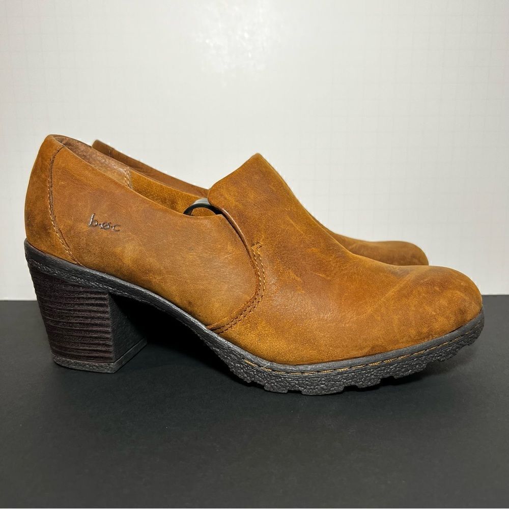 Womens BOC Born Concept Brown Leather Slip On Block Heeled Shoes / Size 9 - Picture 2 of 9